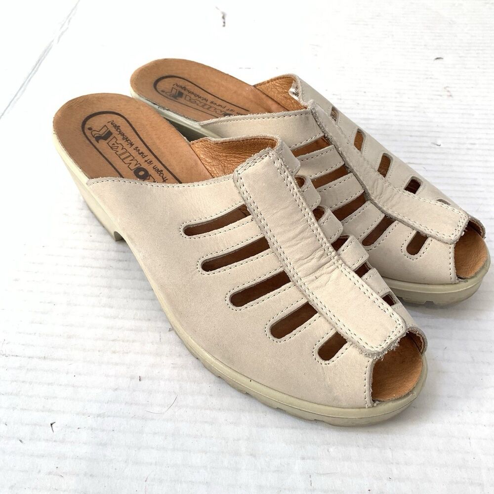 Romika Womens 38 Sandals Wedge Heels Biege Leather Slide Slip On‎